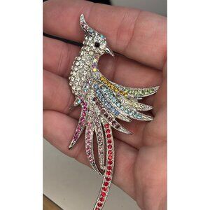 Bird of Paradise Vintage Multicolor Rhinestone Phoenix Bird Brooch Pin Jewelry